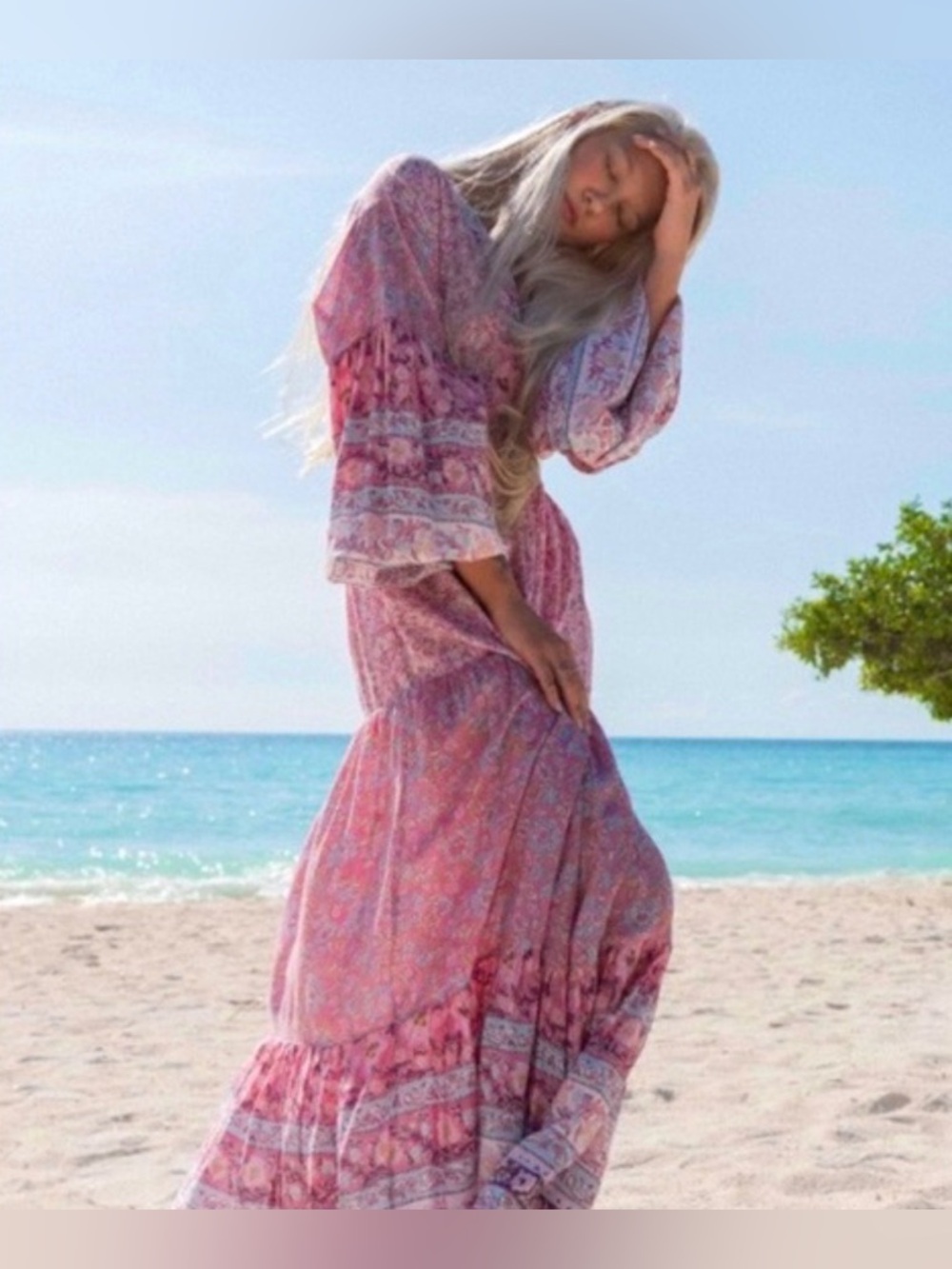BILLABONG Cosmos Dress Size M BOHEMIAN LONG BALLOON SLEEVE DUSTY ROSE FLORAL - Picture 14 of 15